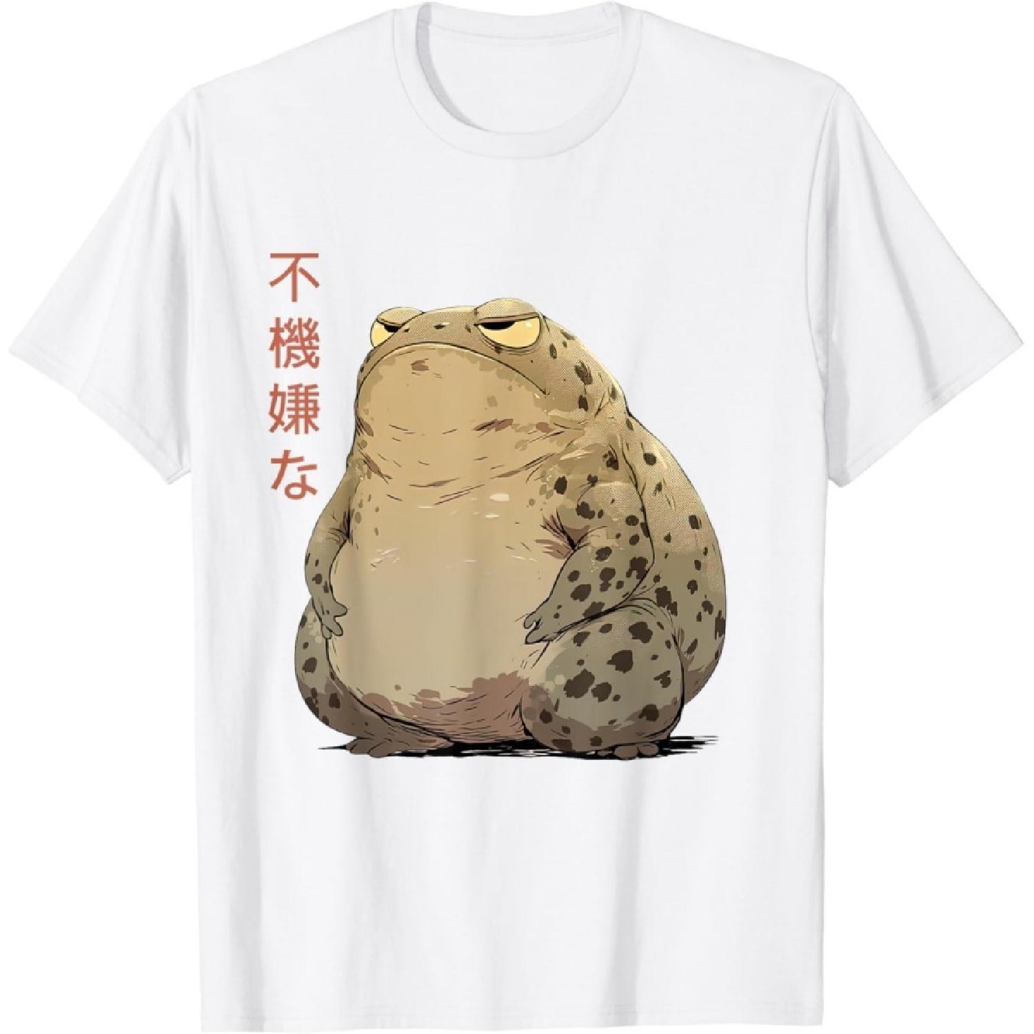 WqLqW Grumpy Frog Funny Japanese Anime Cute Desert Rain Frog T-Shirt S