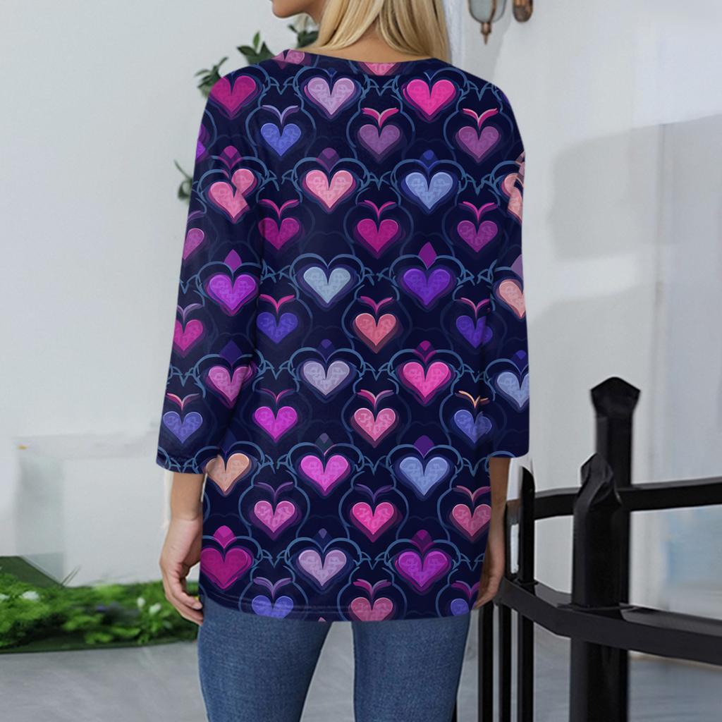 Women's Tops Three-quarter Sleeve Shirt V-neck Loose Casual Shirt Print T-shirt