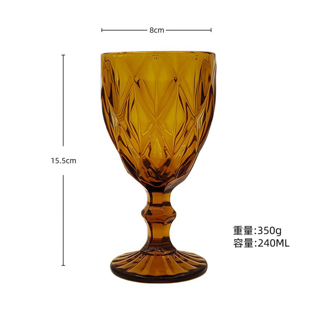 European Embossed Wine Glass Thickened Colorful Glass High Foot Juice Cup Retro Red Wine Glass
