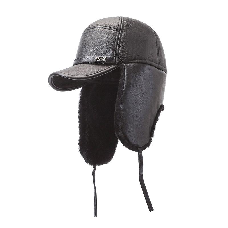 Herre Vinter PU Skinn Øreklaff Baseballcaps - Varm Bomullshatt for Menn i Middelalderen.