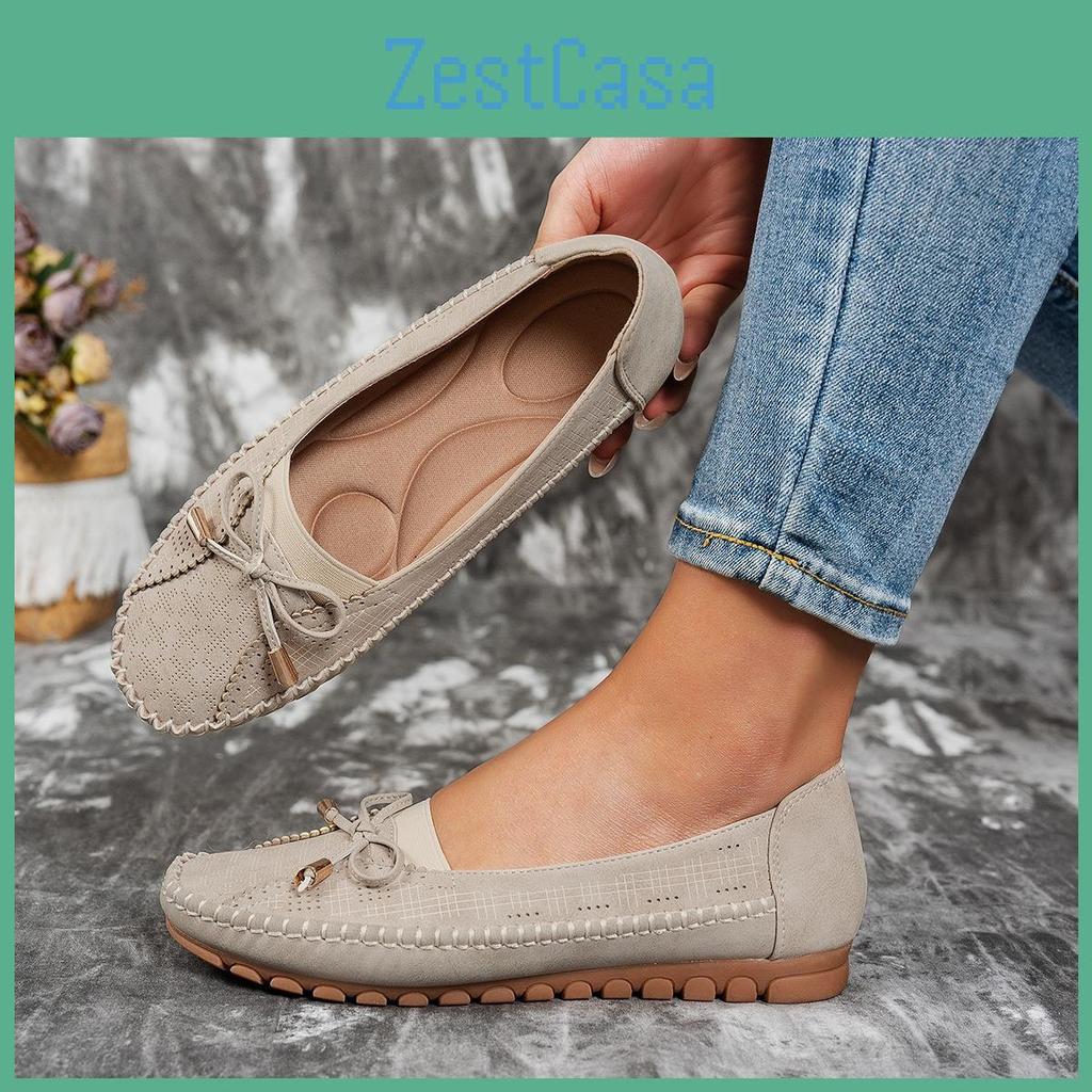 Stitching Solid Color Bow Womens Flat Loafers