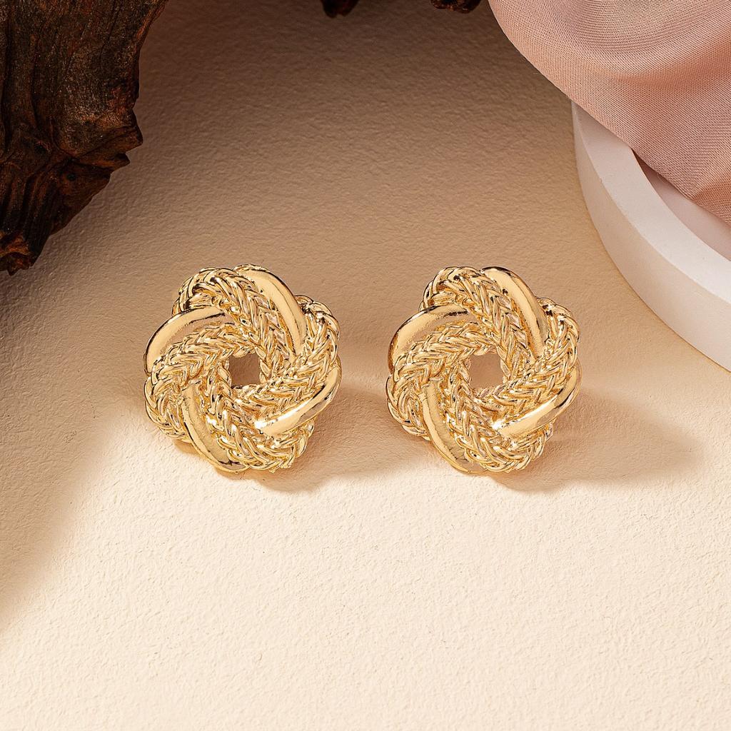 Simple Alloy Geometric Earrings Line Winding Twist Hollow Knotted Earrings Stud Earrings Jewelry