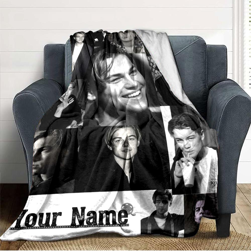 Name Custom Leonardo DiCaprio Print Flannel Blanket High Quality Warm Comfortable Cover for All Seasons Perfect for Gifts Home Decor