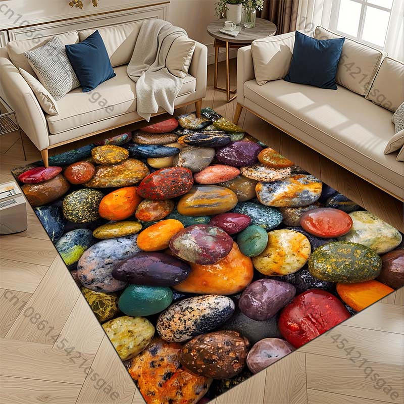 Multiple sizes Colorful polished stones Carpet for Living Room Bedroom Sofa Home Decor Rus Non-slip Floor Mat Luxury Gift