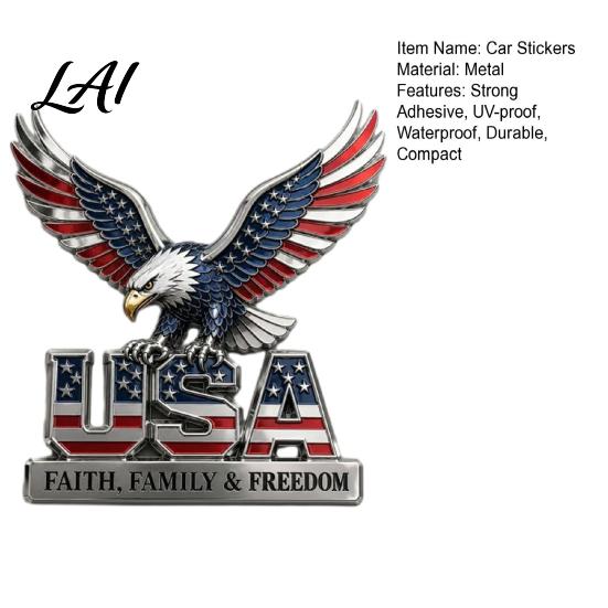Forte Adesivo Decalcomania Auto USA Fede Famiglia & Libertà Emblema Metallico Aquila