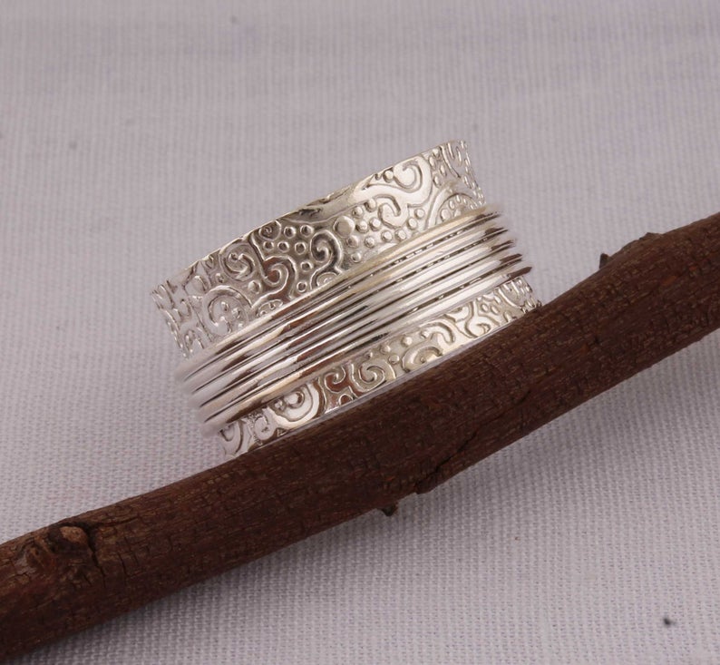 Projektant Meditation Spinner Band Ring 925 Sterling Silver Jewelry Handemade Ring Statement Ring