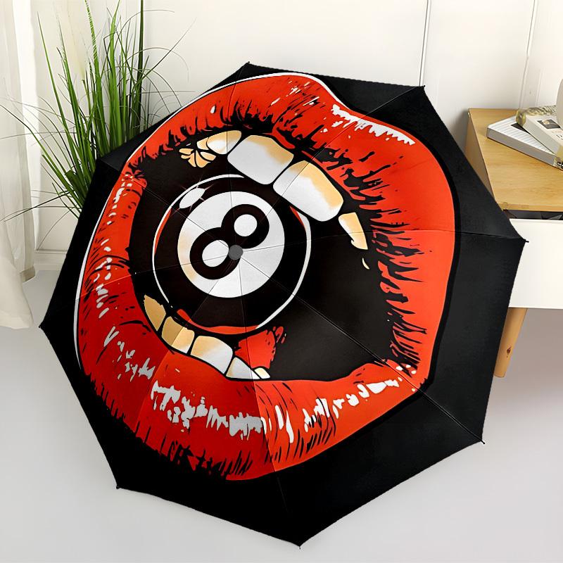 1PC Lips Eight Ball Automatic Folding Umbrella - Compact 8-Rib Design, Durable Plastic & Iron, Lightweight for Outdoor Daily Use, Festive Gift042