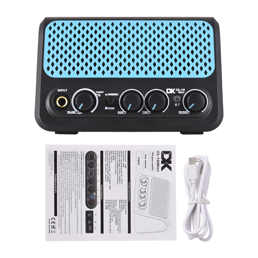 DK 10W Electric Guitar Amplifier Dual Channel Clean/Overdrive and Reverb Effects Bluetooth/Headphone Connectivity Plug and Play
