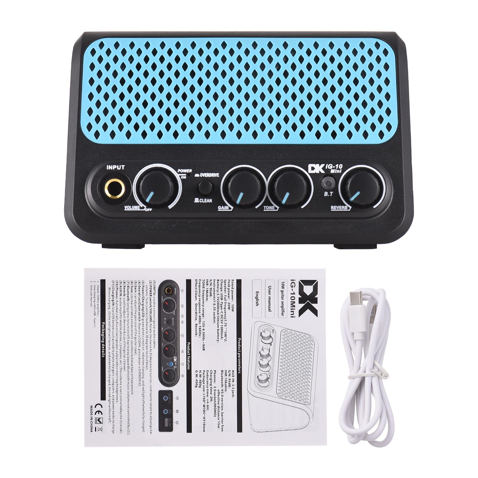 

2 Channel Reverb Effect Guitar Practice Speaker Plug and Play BT/Headphone DK 10W Small Electric Guitar Amp Clean Overdrive світло-зелений колір