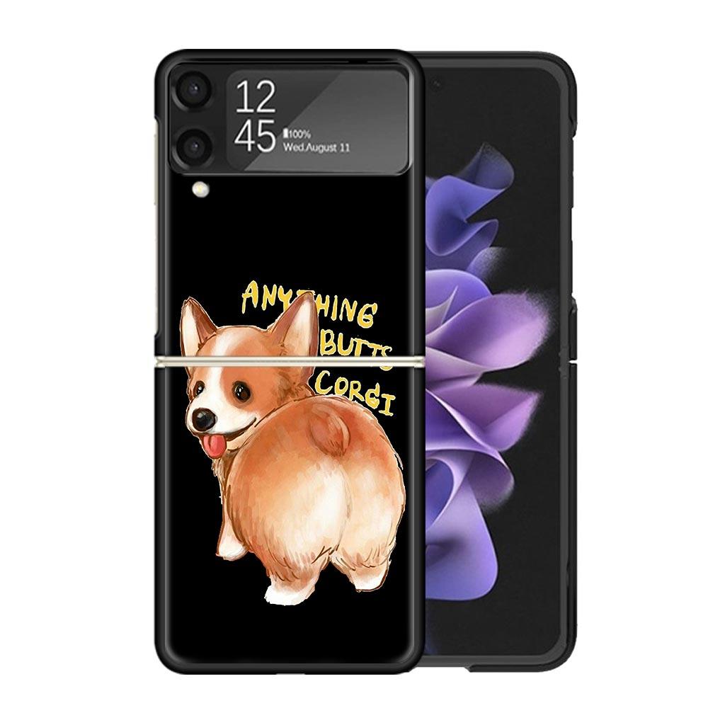 Cartoon Corgi Cute Dog Clear Phone Case For Samsung Z Flip 7 6 5 4 3 Galaxy ZFlip7 ZFlip6 ZFlip5 ZFlip4 ZFlip3 5G Print Cover Z