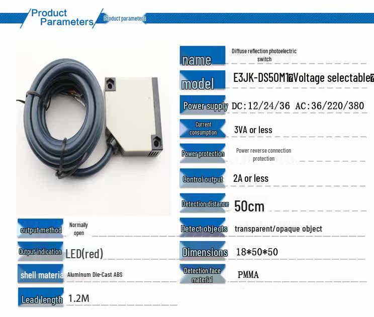 Huguang E3JK-DS50M1/2 Infrared Diffuse Reflection Sensor, Voltage: Chiib