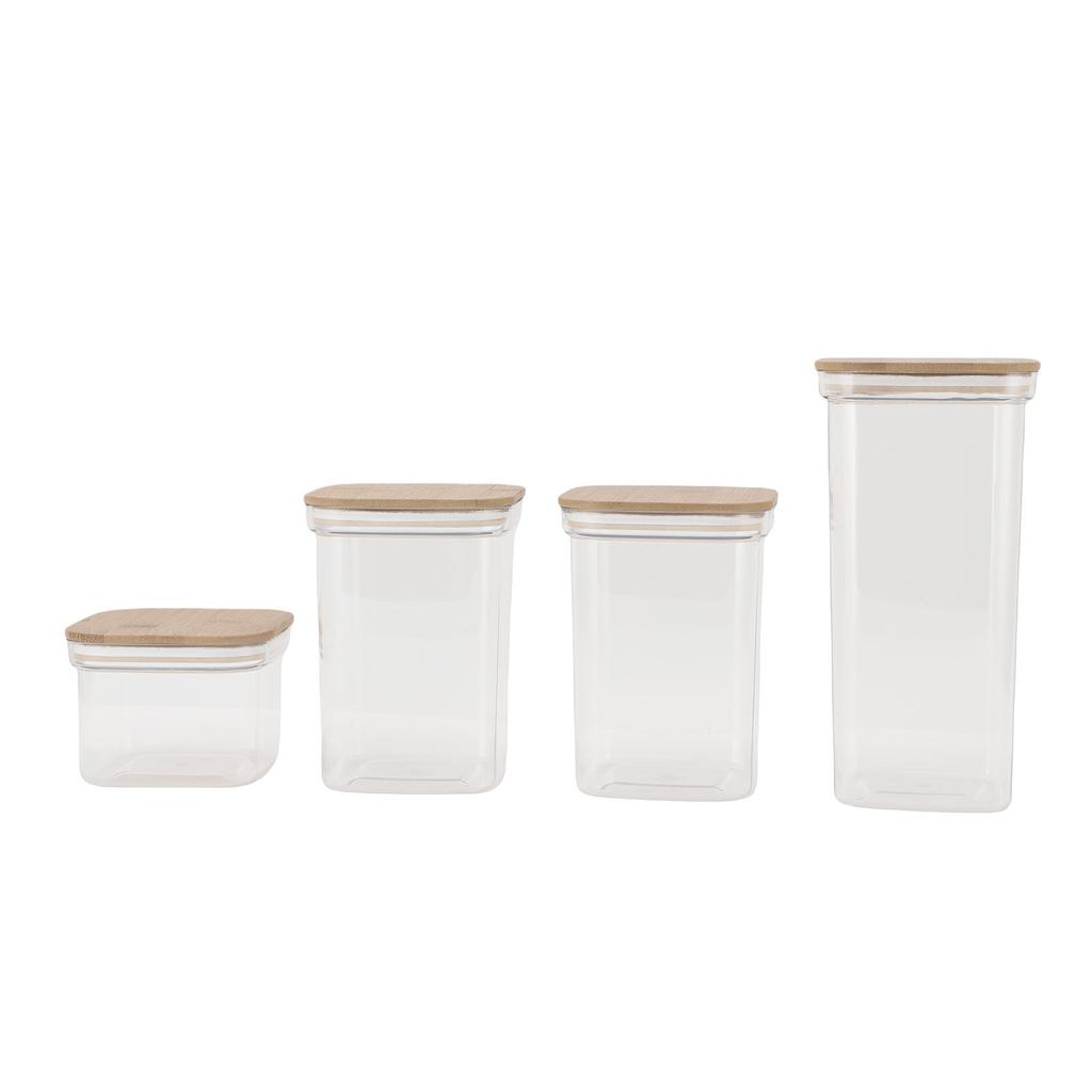 Food Storage Jars Plastic Airtight Containers with Bambusoideae Lids Kitchen Square Clear Canisters