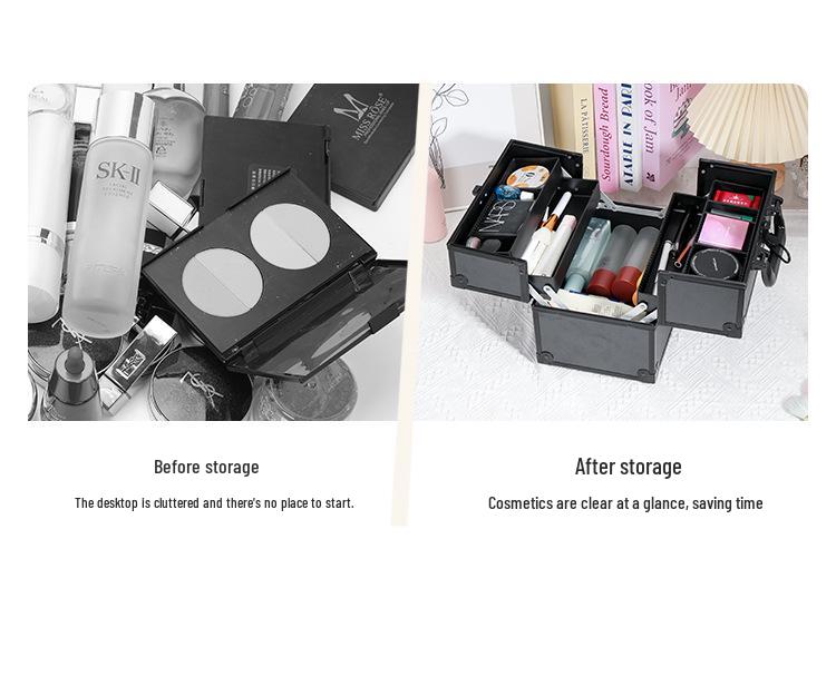 Multilayer Professional Makeup and Nail Art Tool Box, Medium-Large Handheld Case