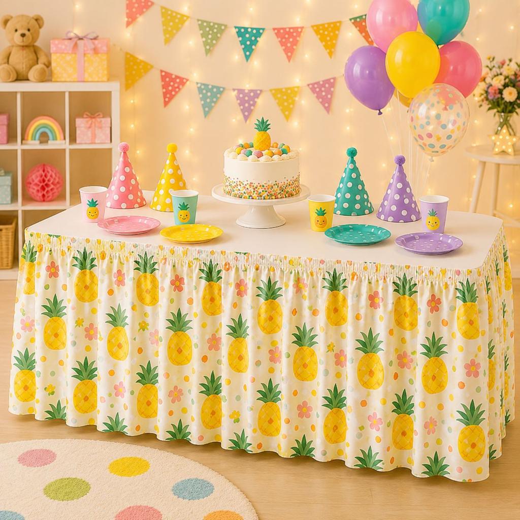 Pastoral Floral Fruit Print Table Skirt Dustproof Party Decoration for Birthday Home Cabinet Cover 140cm 180cm 210cm 275cm