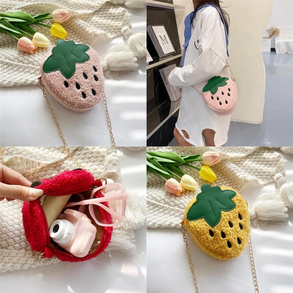 Fashionable Kindergarten Girls Plush Strawberry Chain Bag 2023 Soft Breathable Wearresistant Coin Purse