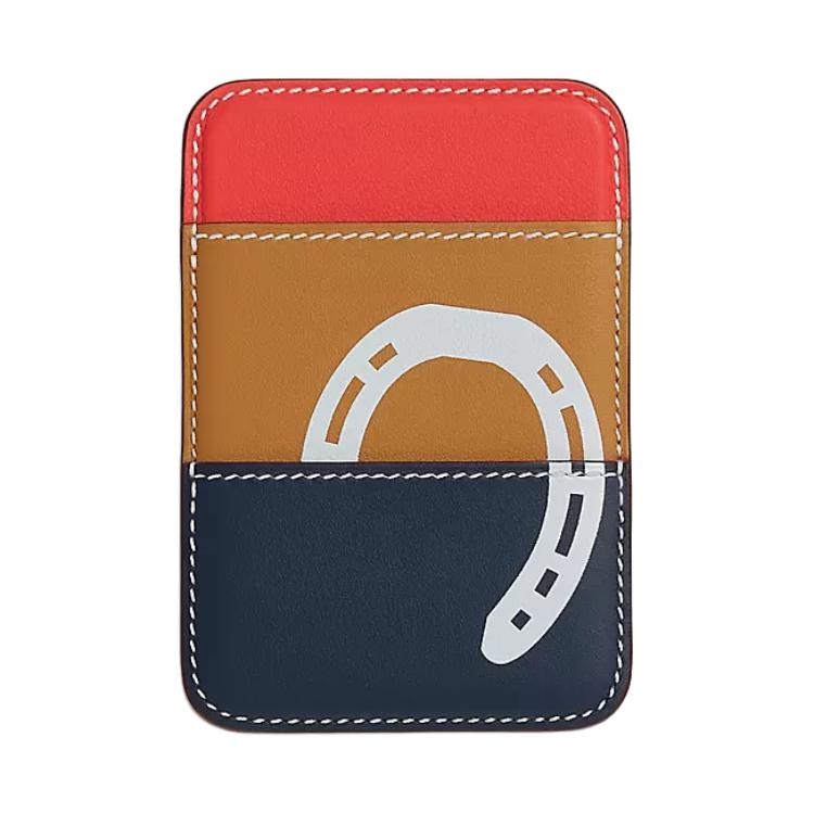 

Hermes Magsafe 7 Printed Patchwork Swift Calfskin Card Holder Women accessories Navy-Blue Sesame Orange H0003821BS Box Included