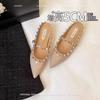 Cowhide version~ inner height increase pointed rivets single shoes spring and autumn leather one word with sandals women's half slippers