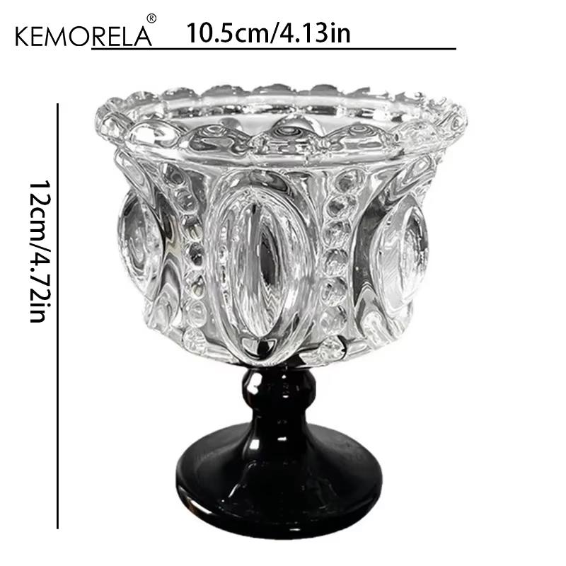  1/2 st retro präglad hög glaskopp whiskymugg ​​svart kristall hem kreativ kaffe glass yoghurt dessertbägare