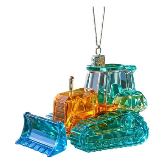 Faux Crystal Construction Truck Ornament Christmas Tree Colorful 2D Flat Acrylic Construction Vehicle Hanging Decoration Pendant