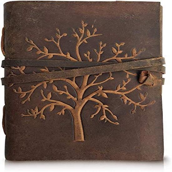 Unique Tree Embossed Leather Diary, Brown Colour Antique Handmade Notepad for Men and Women