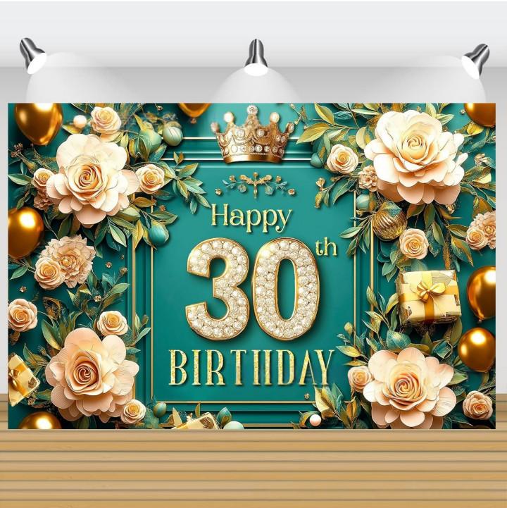 Women Flower Happy 30th Birthday Photo Backdrop Banner Background Party Decor