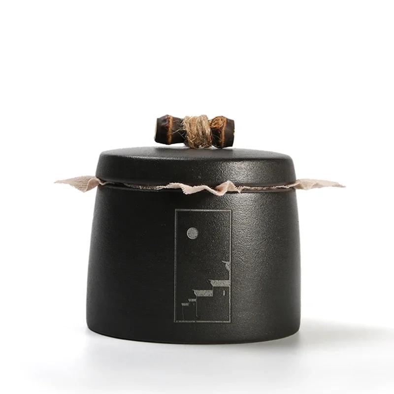 Keramik Feuchtigkeitsdichter Versiegelter Behälter Teebehälter Organizer Heimaufbewahrungsbehälter Retro Schwarz Keramik Feuchtigkeitsdichte Versiegelte Dose Teedose