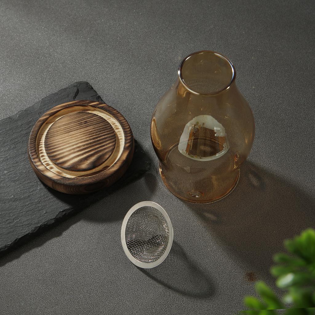 Glass Candle Holder Candle Heating Holder with Wooden Base Aromatherapy Incense Burner for Yoga SPA Aromatherapy