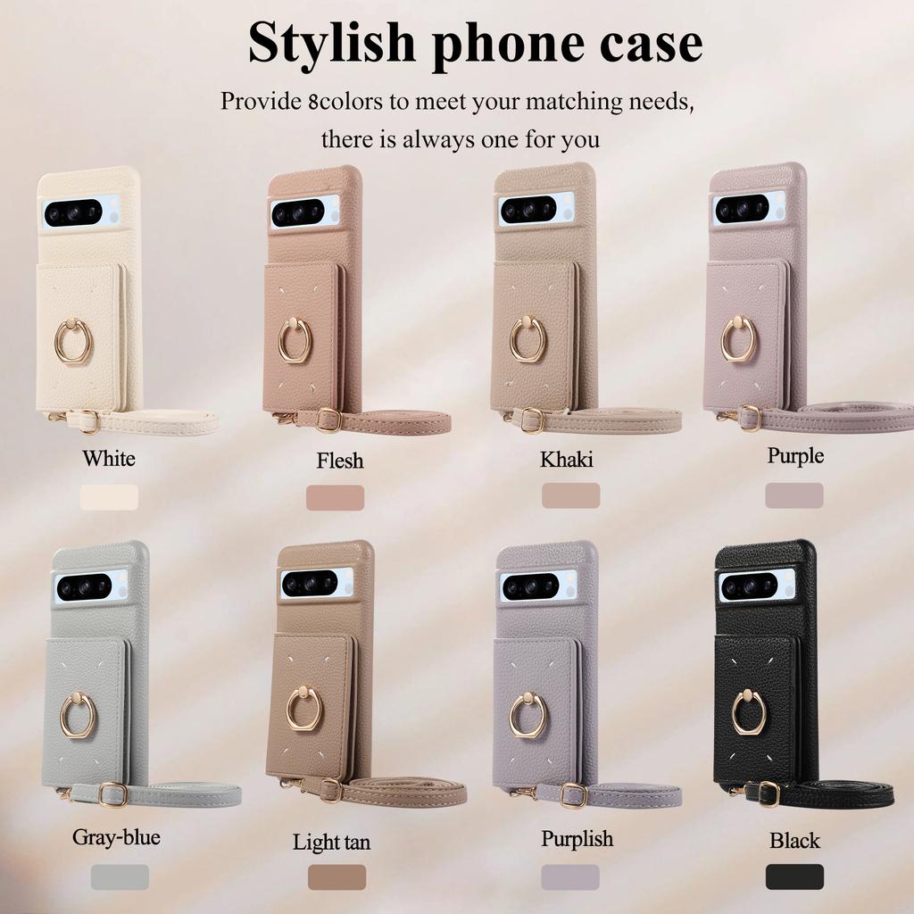 Crossbody Cards Bag Wallet Leather Ring Holder Case For Google Pixel 8 Pro 8A 7A 7Pro Long Lanyard Rope Kickstand Pocket Cover