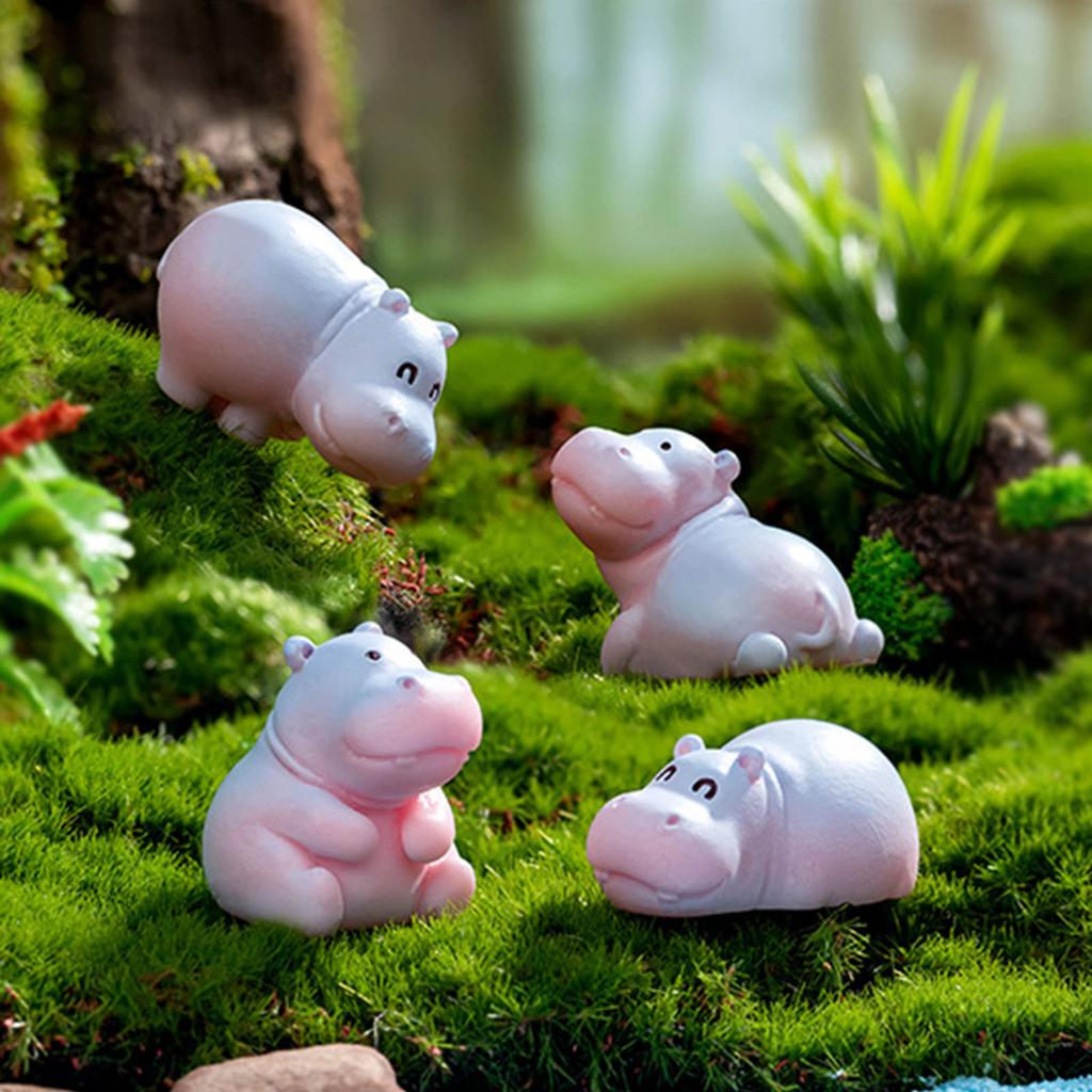 6Pcs Hippo Mini Figures Resins Miniature Ornaments for Landscape Bonsais Plant Pots Party Cake Toppers Car Decoration