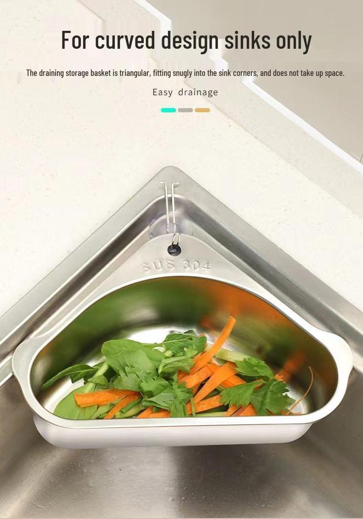 Triangle 304 Stainless Steel Sink Drain Basket - Universal Vegetable & Food Filter Net Gadget
