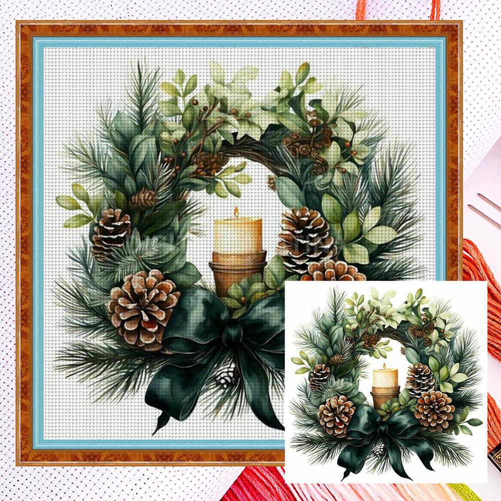 Full Embroidery Eco-cotton Thread 11CT Counted Xmas Wreath Cross Stitch Kit Art