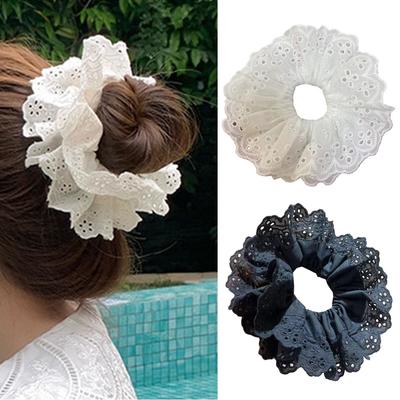 Haarschmuck Vierschichtige Übergröße Spitze Französischer Haargummi Pferdeschwanzhalter Haargummis Lolita Spitze Scrunchies INS DIY Weich 1 Stück