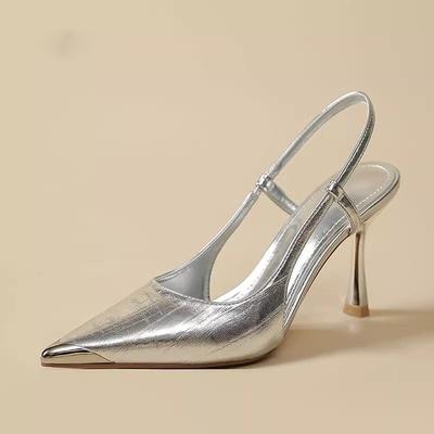 Fashion 2025 High Heels Women's Summer New French Style Elegant Sensation Head Cover Back Empty Match Skirt Ladies Thin Heel Shoes