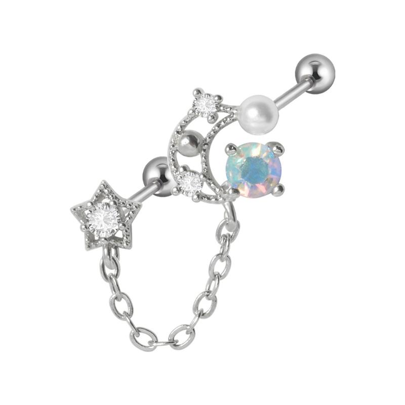 Colorful Zircon Tragus Helix Ear Lobe Stud Chain Link Earring Women Drop Ear Ring Fashion Jewelry for Daily Wear