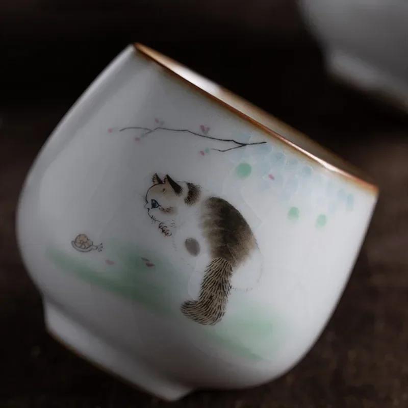 Large Ru Kiln Teacup Travel Personal Meditation Cup Handmade Ceramic Tea Bowl Pu'er Master Cup Household Tea Set Accessories