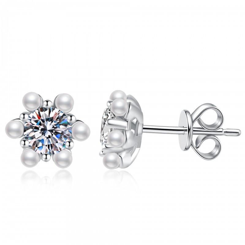 Sterling Mini Sunflower Earrings With Moissanite Pearl Beads Delicate Floral Studs Women 925 Sterling Silver