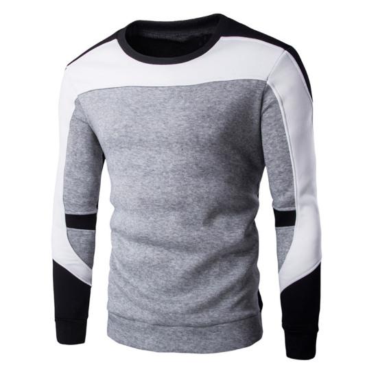 Men Sweatshirt Contrast Colors Patchwork Plush Thicken All Match Warm Autumn Sweatshirt for Work