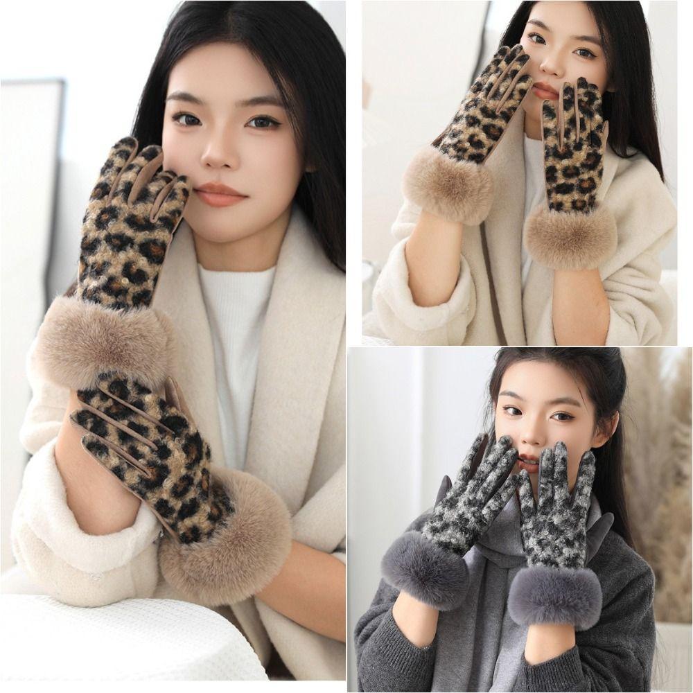 Touch Screen Women's Gloves Keep Warm Winter Gloves Fashion Leopard Print Gloves Winter