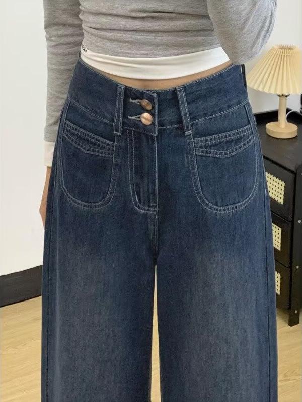 Women's Dark Blue High Waist Wide Leg Xintang Jeans - 2026 Slimming Plus Size Straight Pants