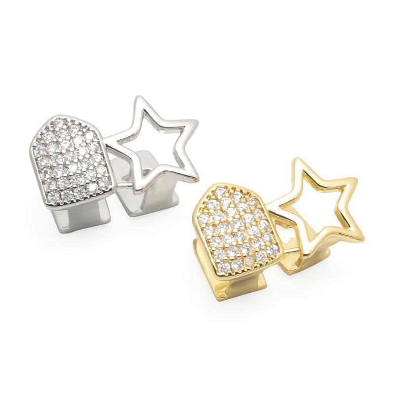 1/2Pcs Geometric Irregular Tooth Grill Dual Hollow Five Star Dental Decor for Club Night Out Styling