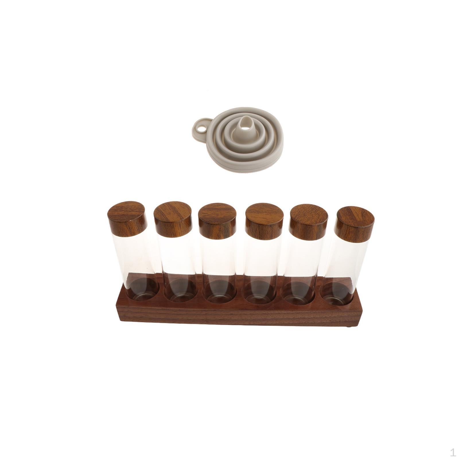 

Трубки для хранения кофейных зерен, погреба для кофейных зерен с деревянной подставкой из грецкого ореха, стеклянные флаконы для кафе, розничная торговля 6 Hole Base_6 Long Bottle