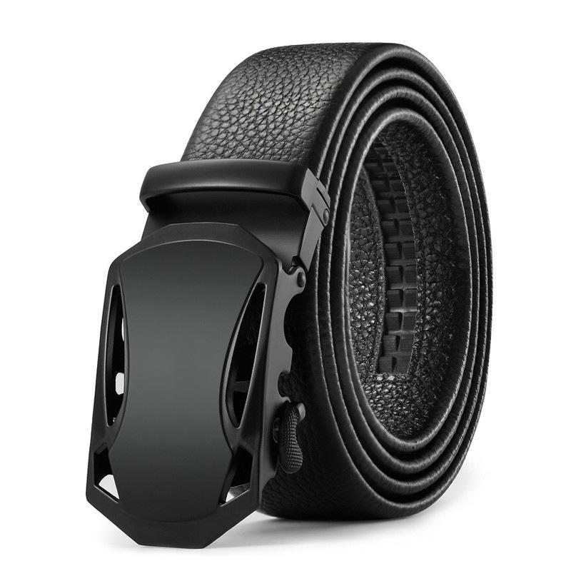 Men’s Automatic Buckle Leather Belt with Customizable Logo - Perfect for Business and Casual Wear