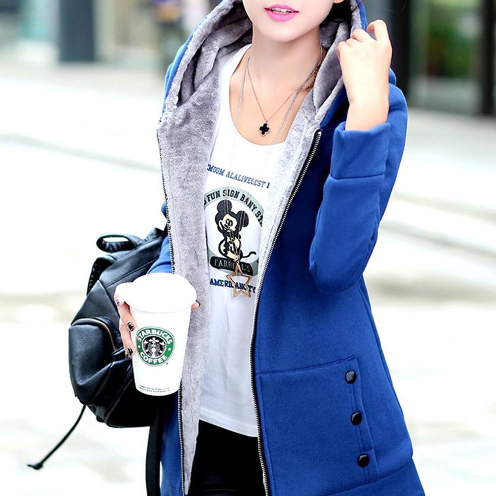 Women Fashion Casual Thicken Warmer Hoodie Solid Coat Outerwear Jacket