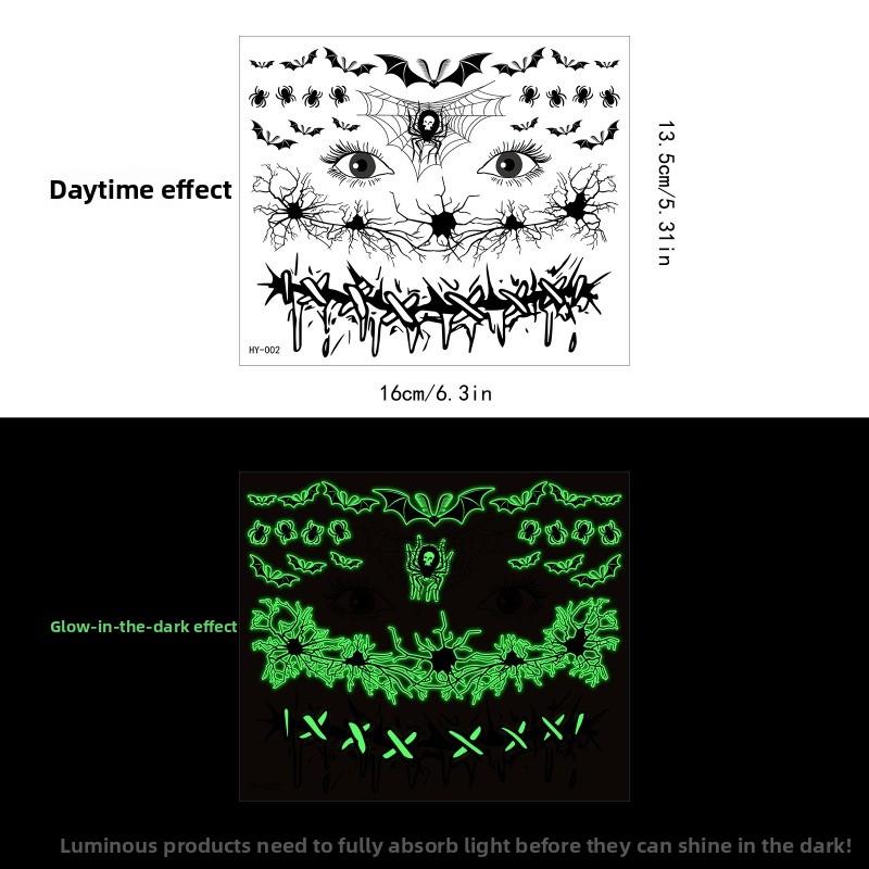 Mary Funny Halloween Horror Mouth Luminous Tattoo Sticker, Face Sticker, Three-dimensional Spider Scar Waterproof