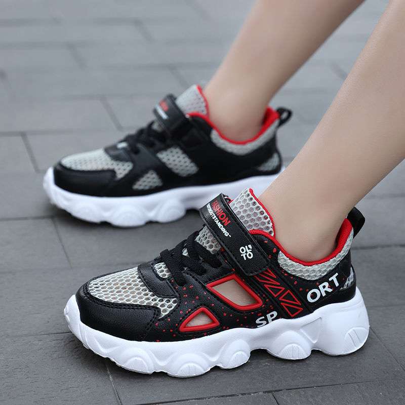 Girls shoes sandals 2025 new boys and girls running shoes summer hollow single mesh breathable boys and children's sports shoes
