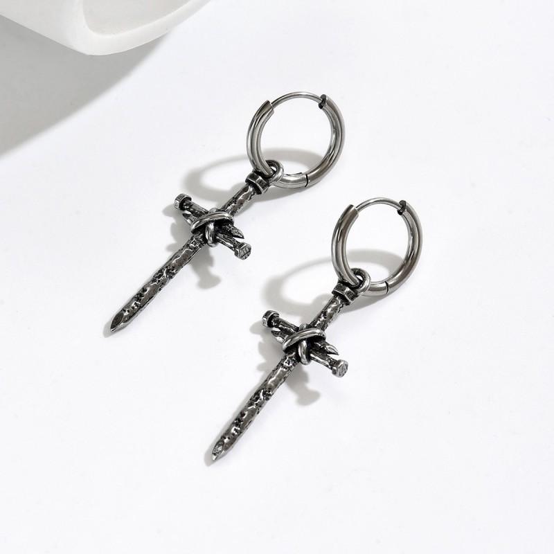 

Trendy Neutral Retro Vintage Dark Cross Nail Earrings Personalized Design Cool