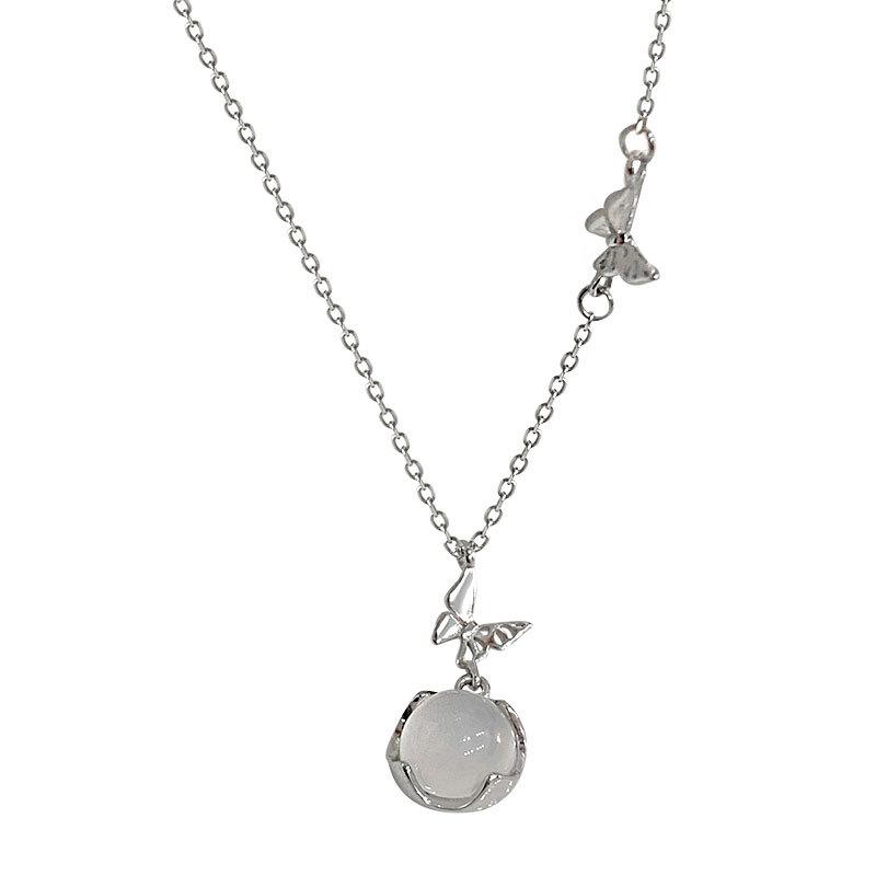 Super Feenhaft Sanfter Wind Weißer Jade Mark Schmetterlingshalskette mit Süßem und Hochwertigem Gefühl, Schlüsselbeinkette, Vielseitiges Temperament