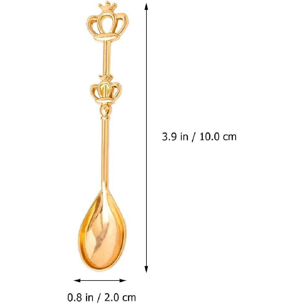 8 Pieces Golden Teaspoon Mini Gold Spoon with Crown Stainless Steel Coffee Cake Decorated Tea Spoons for Afternoon Tea Crown Spoon Party Favors