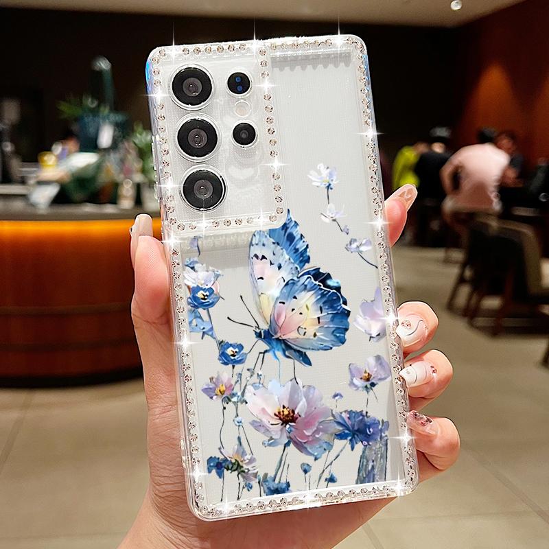Fantasy Butterfly Pattern Diamond Diamond Case For Samsung Galaxy S25 Ultra S24 Plus S23 S22 S21 FE A14 A15 A16 A25 A26 A35 A36 A54 A55 A56 5G Cover