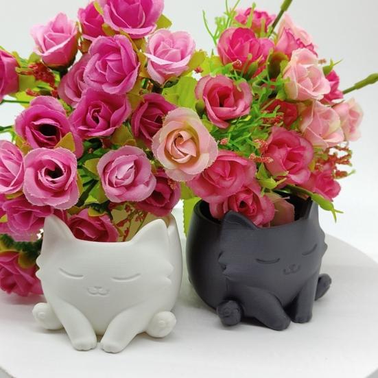 Yousheng 3D Printed Cat Planter Pot Indoor Outdoor Animal Shape Succulents Herb Plants Flower Pot Container Home Balcony Garden Decoration